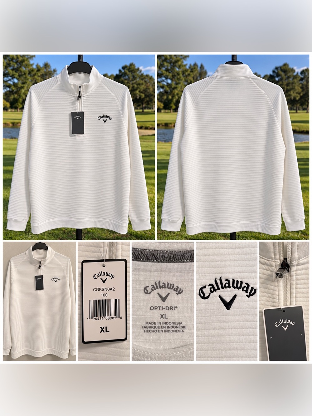 NWT Callaway Men’s XL Opti-Dri White Textured Quarter Zip Golf Pullover